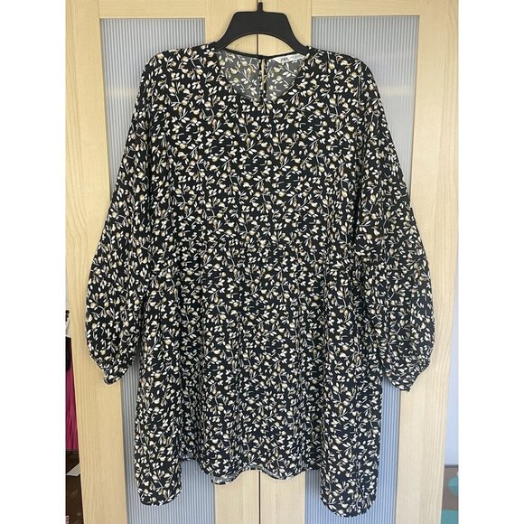 Zara Dresses & Skirts - Zara Black White Floral DressSz XL Ruffles Boho Summer Travel Beach Festival‎